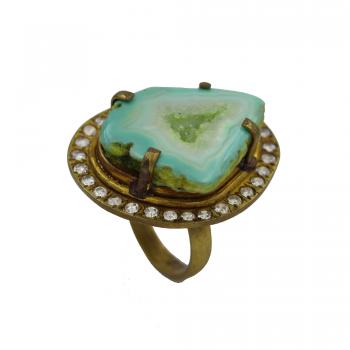 High Fashion Designer Agate with CZ Stone Seated Ring - Bold Elegance | Statement Piece